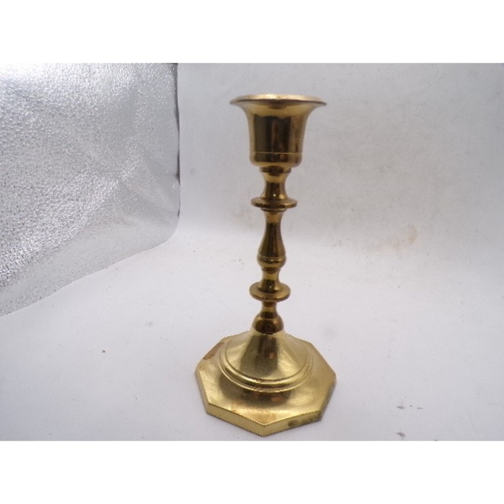 Vintage Solid Brass Taper Candlestick Holder Hexagon Base Made in India 5.75in